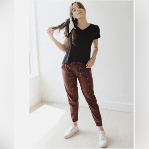Albion Fit Pants - Albion Fit Destination Joggers Women’s Wine Color Windowpane